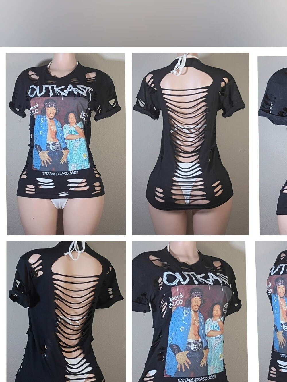 Black Distressed Custom Outkast Graphic Back-Slit Women’s Tee